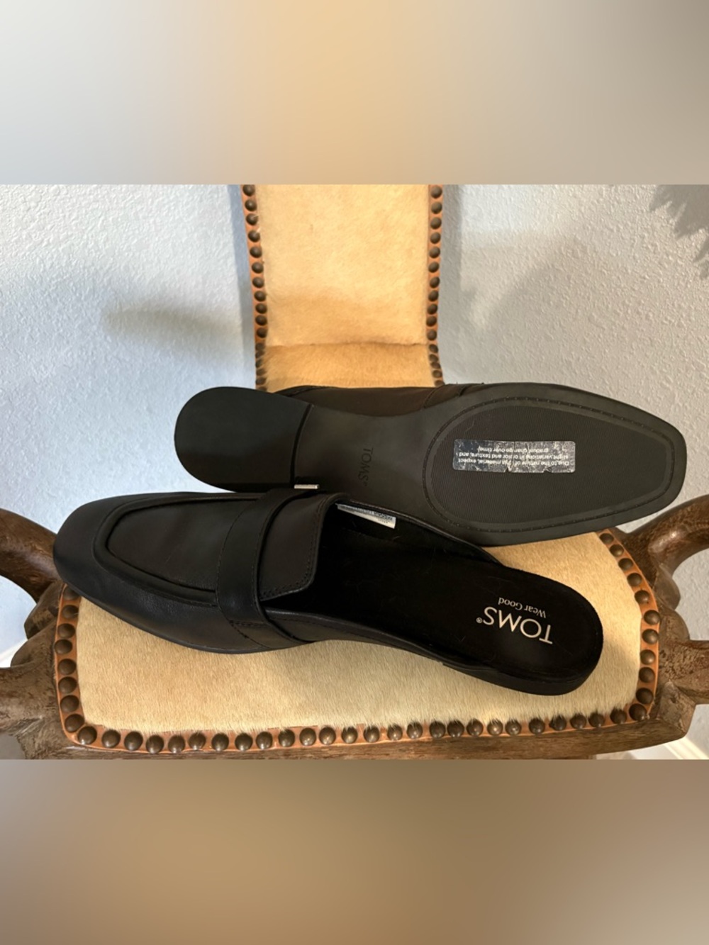 Toms new Black Leather Slip-On Lynette Mule size 12